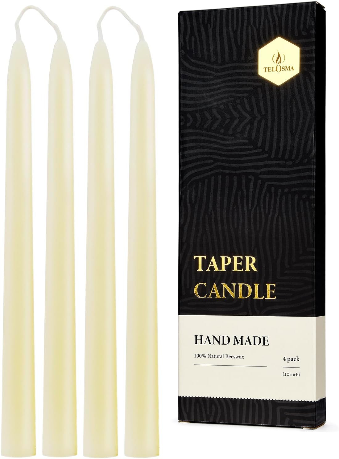 10 inch Natural Beeswax Taper Candles 4 Pack, Unscented, Off White | Amazon (US)