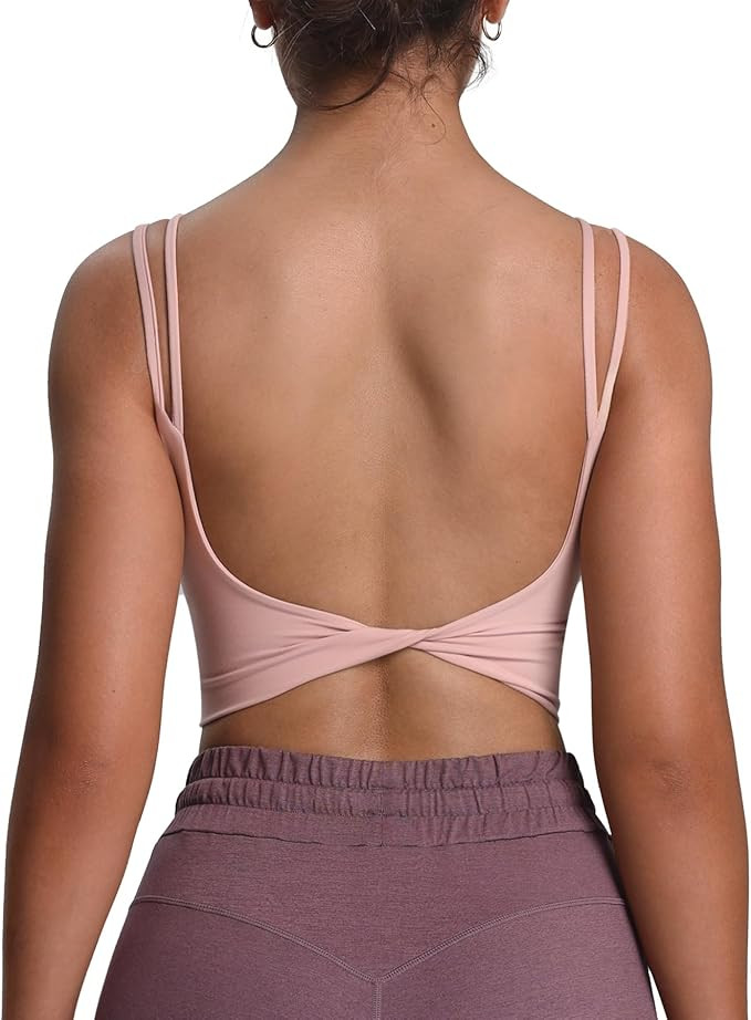 Aoxjox Women's Workout Sports Bras Fitness Yoga Crop Tank Twist Back Cami | Amazon (US)