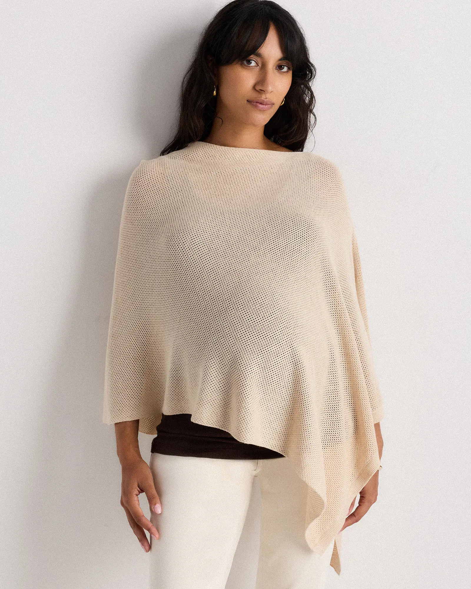 Lightweight Cotton Cashmere Nursing Shawl in Heather Oatmeal | Quince