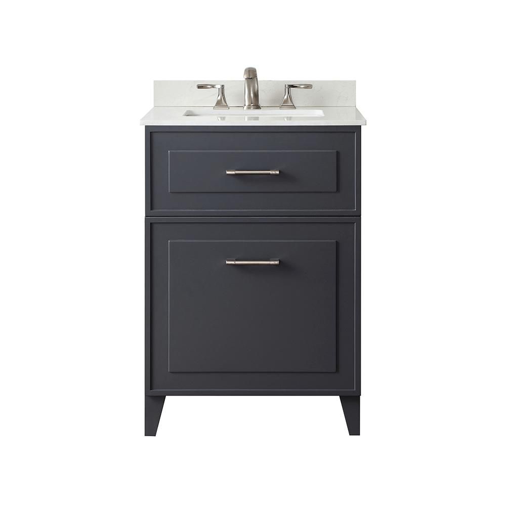 Lillywood 24 in. W x 22 in. D Bath Vanity in Dark Charcoal with Cultured Stone Vanity Top in Whit... | The Home Depot