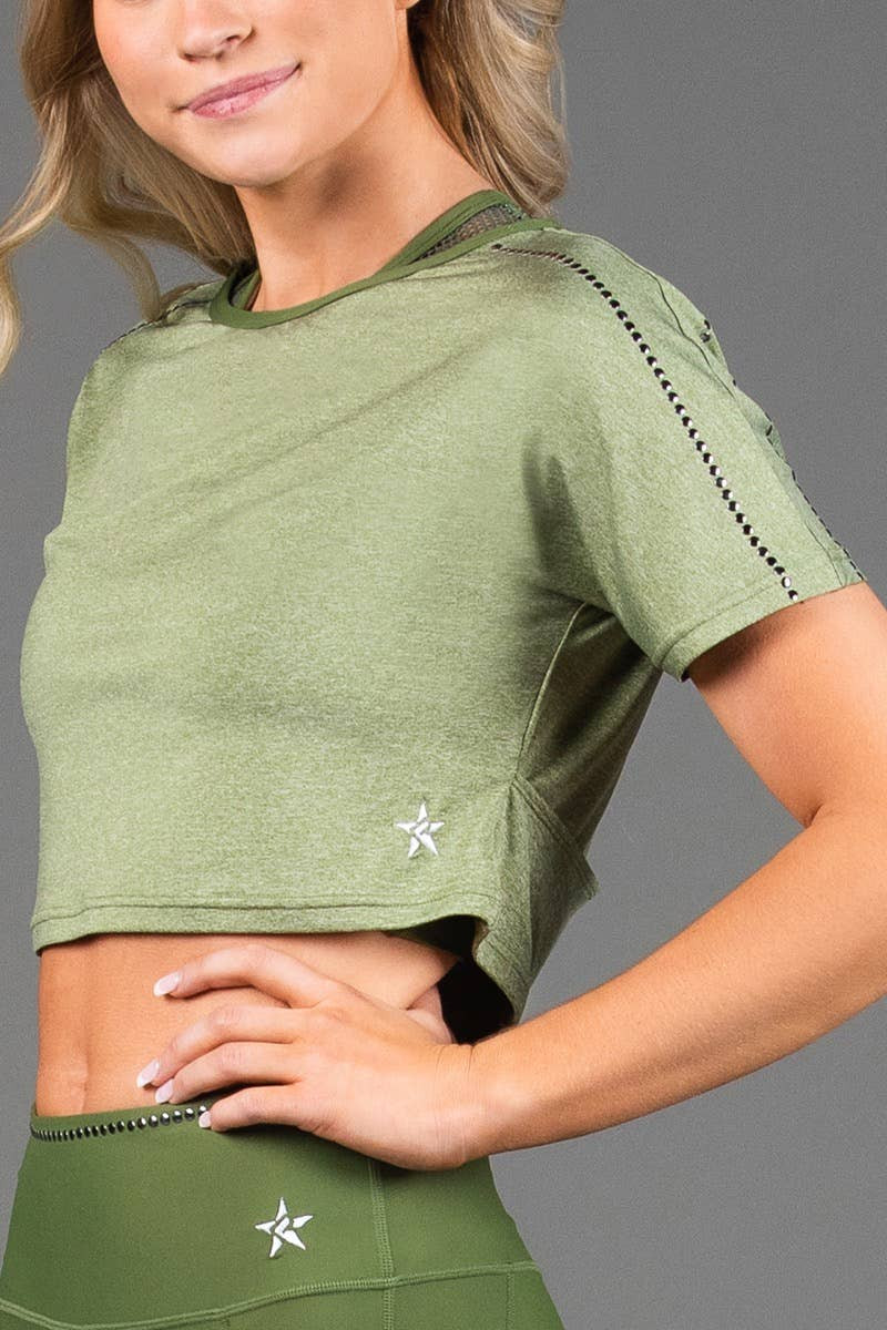 Simone Cropped Tee in Army Green HeatherFlex | Rebel Athletic