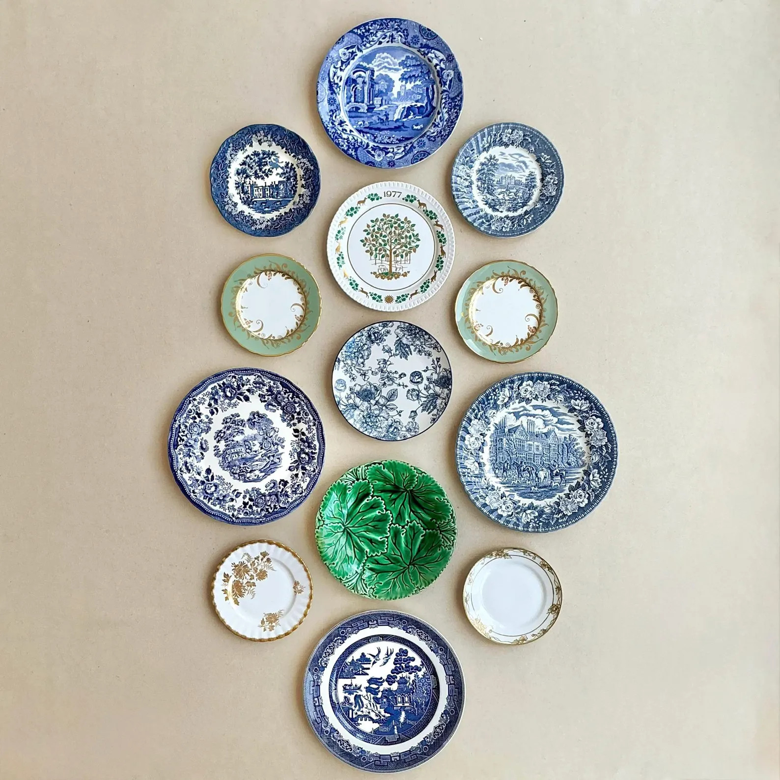 Vintage Emerald Green & Blue Transferware Plate Collection: Mismatched Wall Display | Etsy (US)