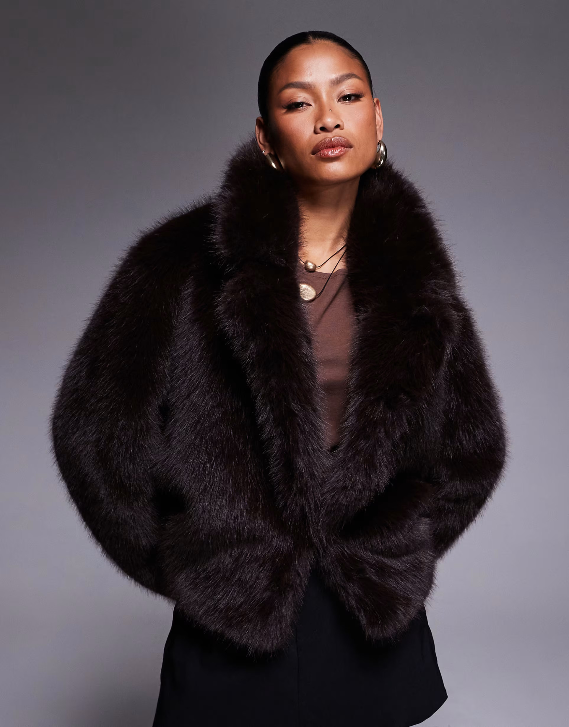 Forever New faux fur coat in chocolate | ASOS (Global)