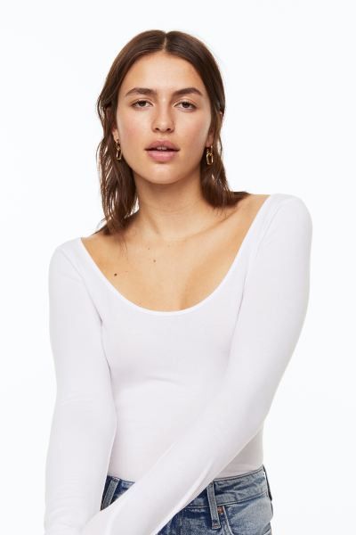 Jersey Top | White Top Tops | White Sweater | Long Sleeve Tops | Spring Outfits | H&M (US + CA)
