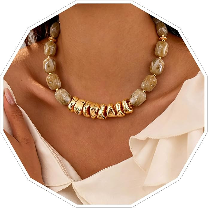 VIBILIA Boho Beaded Chunky Statement Necklace for Women Y2K Summer Jewelry | Amazon (US)