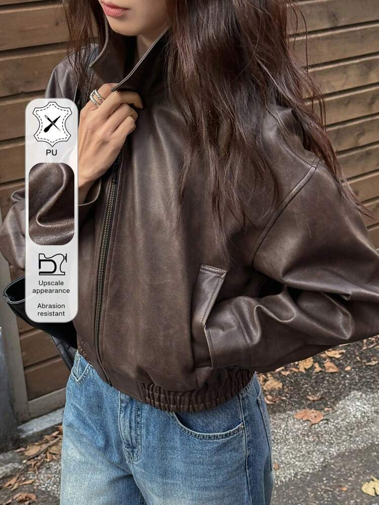 DAZY Versleten Leren Jas, Korte, Normale Damesjas, Nieuwe Lentecollectie, Geschikt Voor Valentijnsdag, Herfstkleding | SHEIN