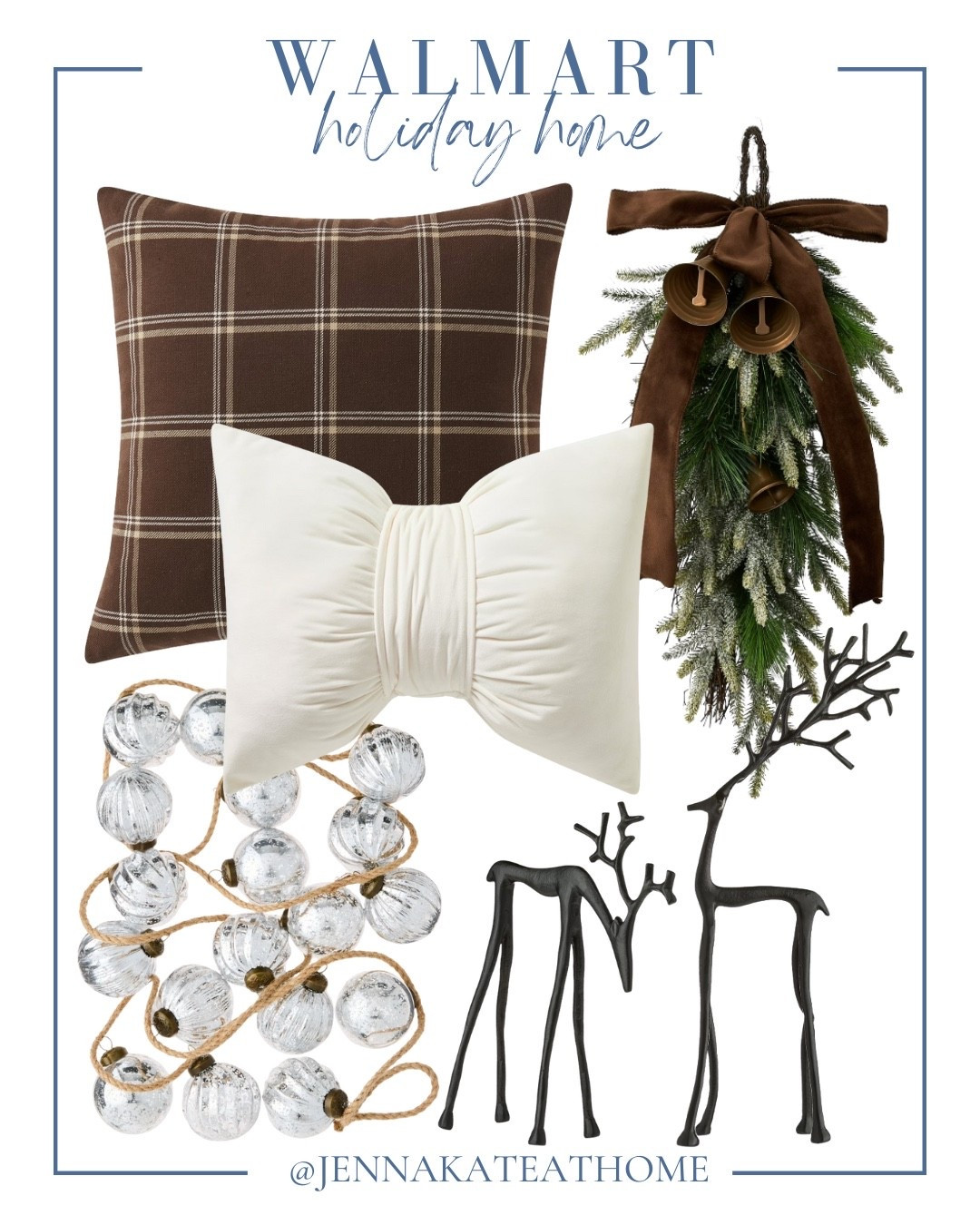 Walmart holiday decor includes reindeer decor, ornament garland, door swag, and throw pillows.

Home decor, holiday home decor, neutral holidayy

#LTKHome #LTKSeasonal #LTKHoliday