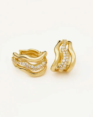 Molten Snow Triple Small Hoop Earrings | 18ct Gold Plated/Cubic Zirconia | Missoma UK