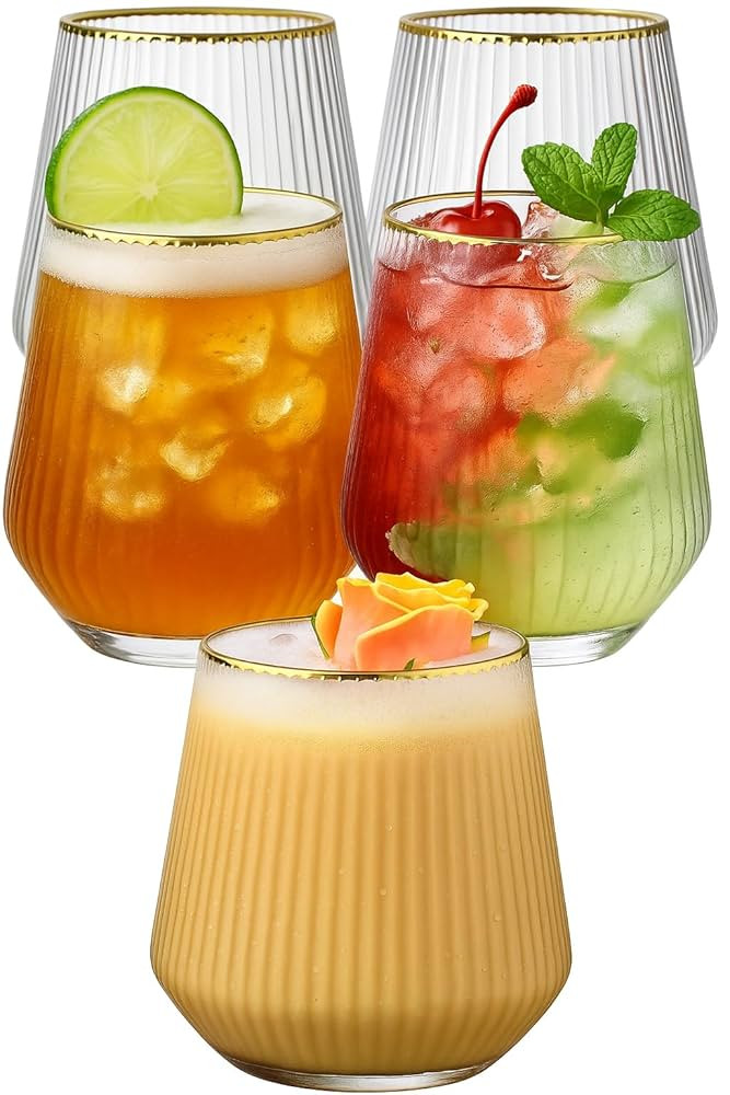 40 count Origami Ripple Unbreakable Stemless Plastic Wine Champagne Whiskey Glasses Elegant Durab... | Amazon (US)