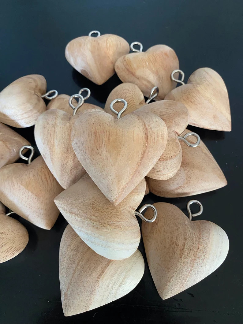 Mini 2 Hand Carved Wooden Hearts With Hanging Hookdiy Ver. 3D Heart Ornament Heart Wedding Heart ... | Etsy (US)
