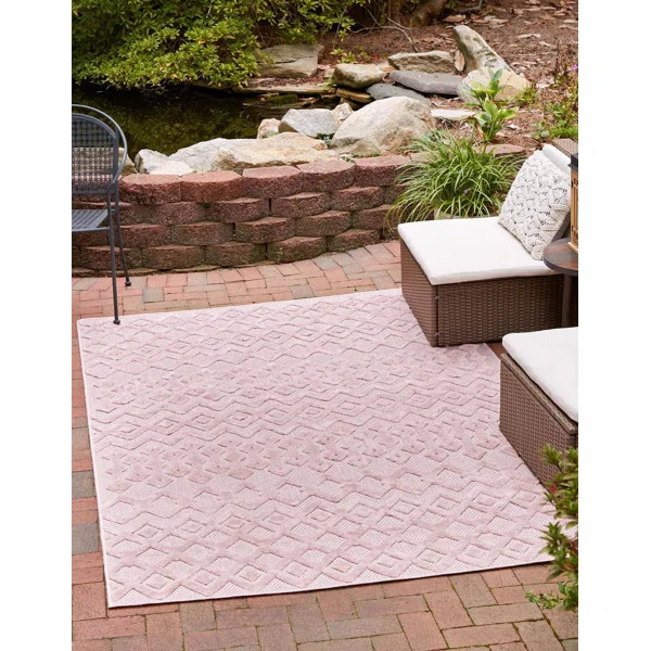 Griffie Machine Woven / Power Loomed Pink Indoor/Outdoor Rug | Wayfair North America