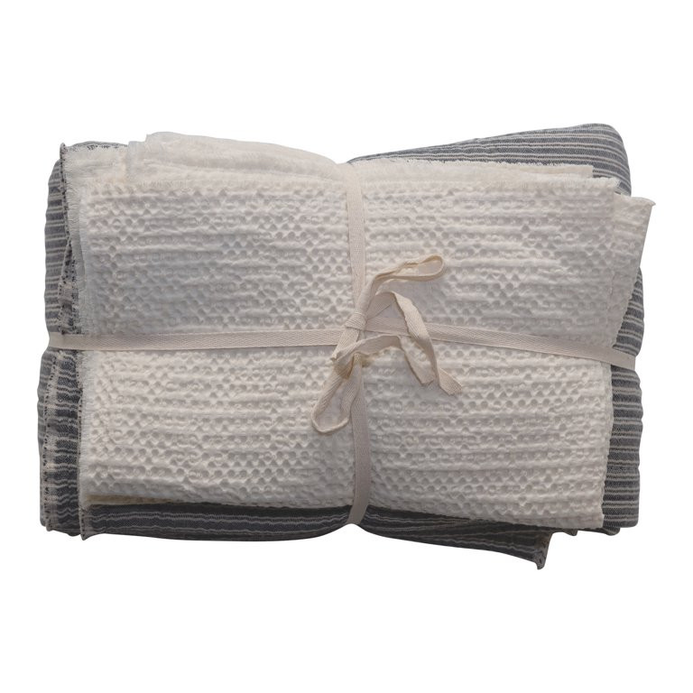 Creative Co-Op Cotton Double Cloth Striped Kantha Stitched Bed Cover with 2 Waffle Weave Standard... | Walmart (US)