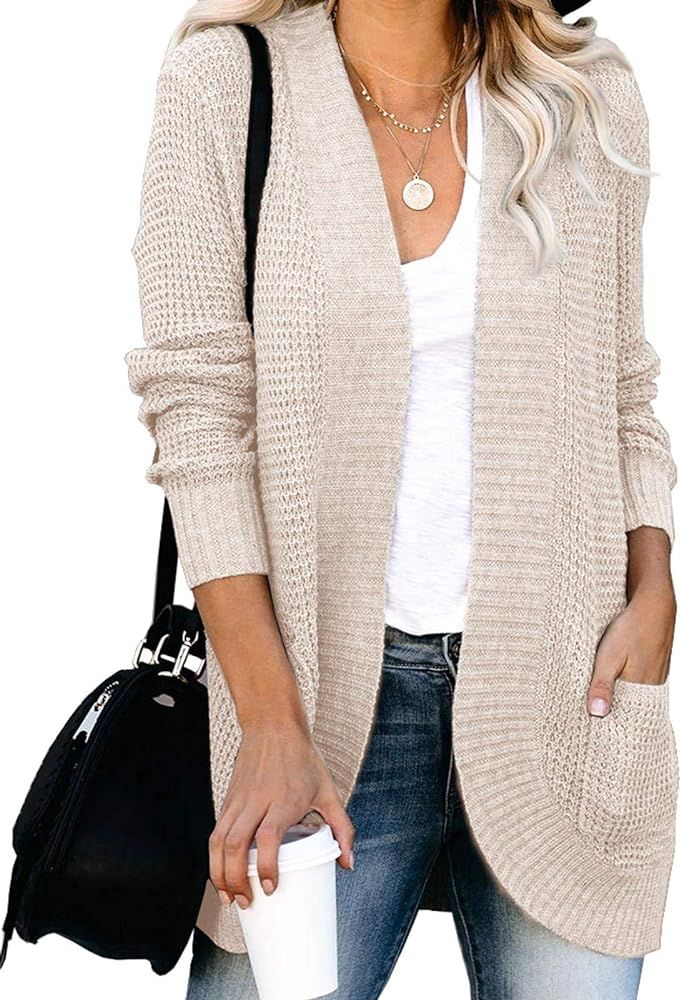Saodimallsu Womens Loose Open Front Cardigan Long Sleeve Casual Lightweight Soft Knit Sweaters Coat  | Amazon (US)