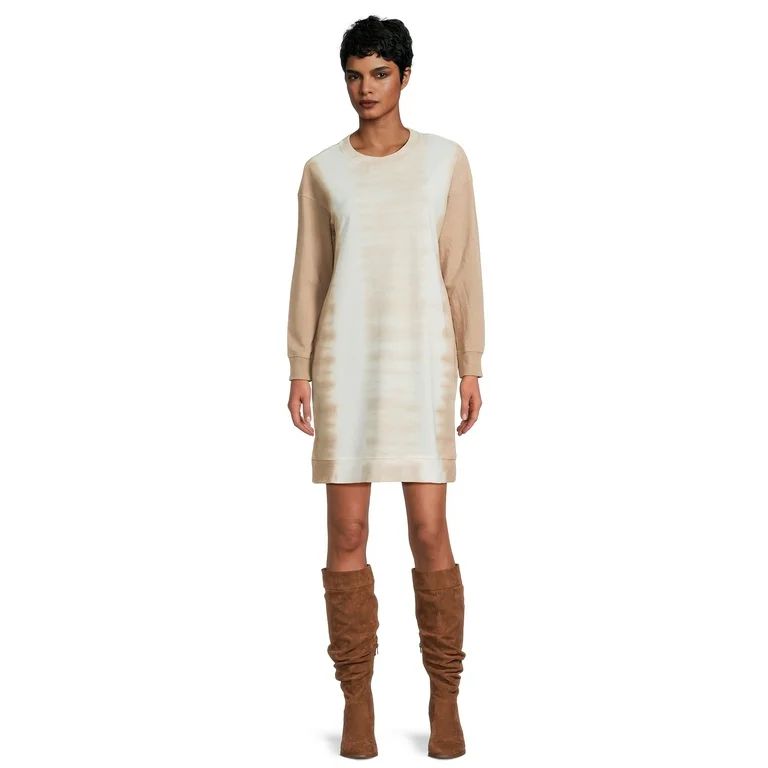 Time and Tru Women's Garment Wash Sweatshirt Dress, Sizes XS-XXXL | Walmart (US)