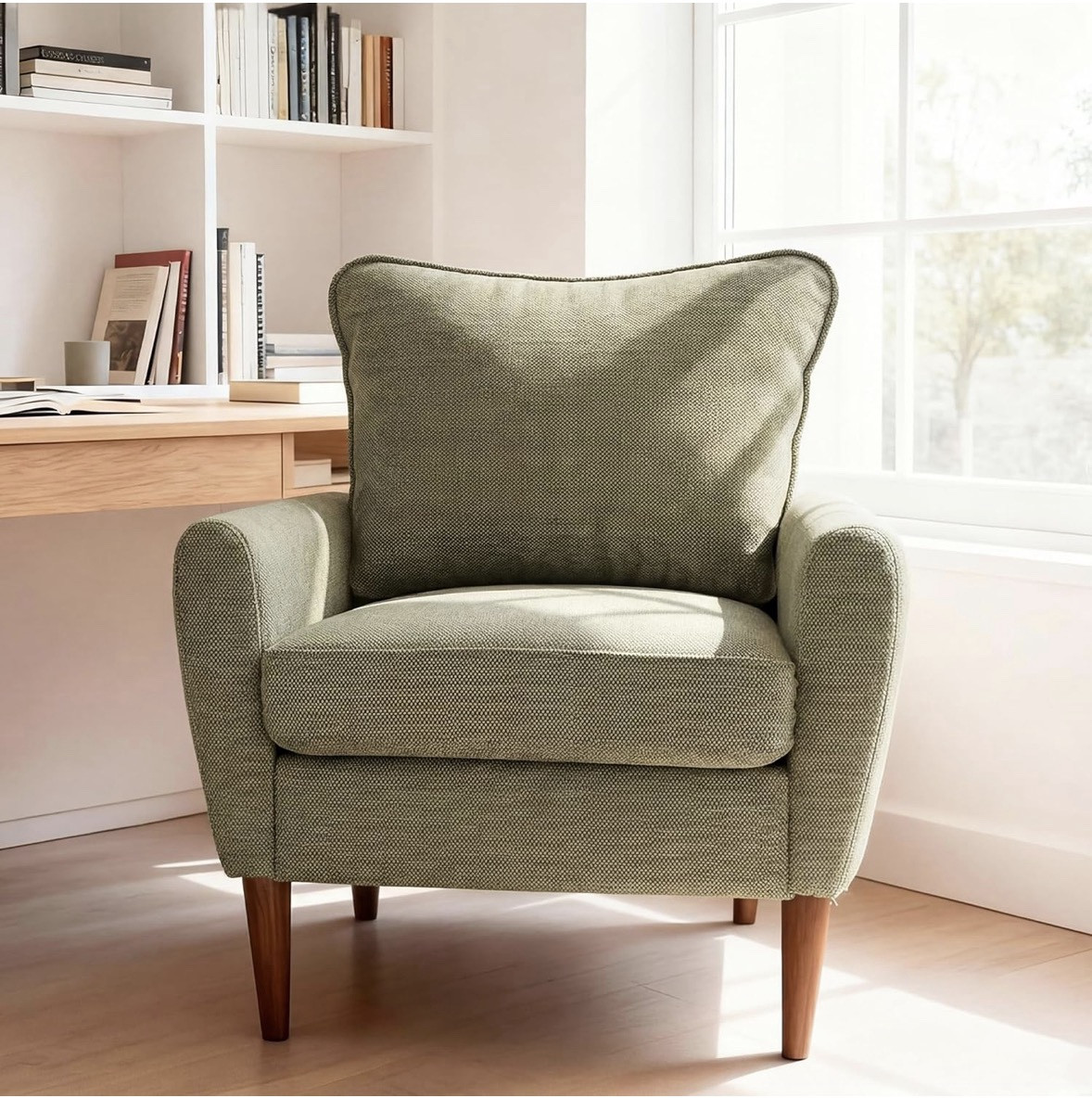 Sage green accent chair that brings the perfect mix of cozy + modern style to any space 🤍 This plush armchair features a soft textured fabric, oversized cushion, and curved arms for ultimate comfort. The warm wood legs add a natural touch, making it perfect for a living room, bedroom, or cozy reading nook. If you love neutral home decor, earthy tones, and soft minimalist spaces, this chair is a must-have for creating that calm, inviting vibe. #CozyHome #NeutralDecor #HomeInspo #LivingRoomStyle #BedroomDecor #ReadingNook #ModernHome #HomeFinds #CozyVibes

#LTKHome #LTKHome #LTKSeasonal #LTKSaleAlert