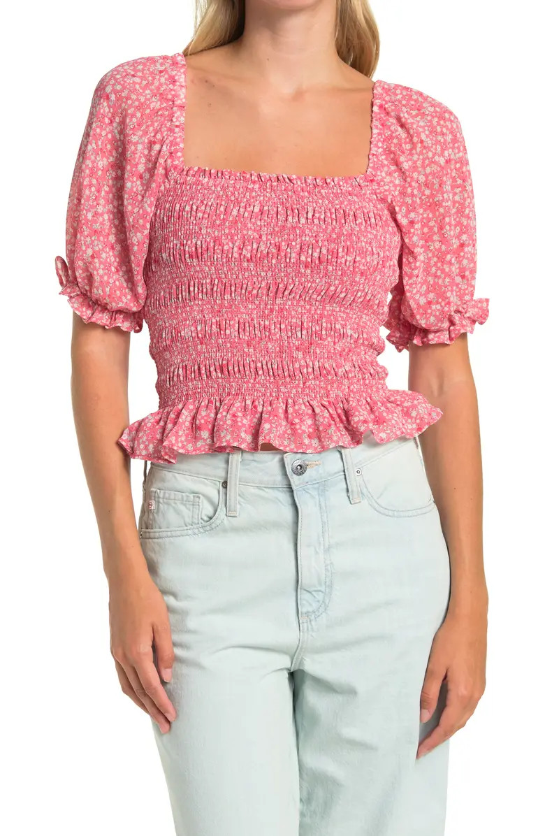 WAYF Smocked Floral Short Puff Sleeve Top | Nordstromrack | Nordstrom Rack