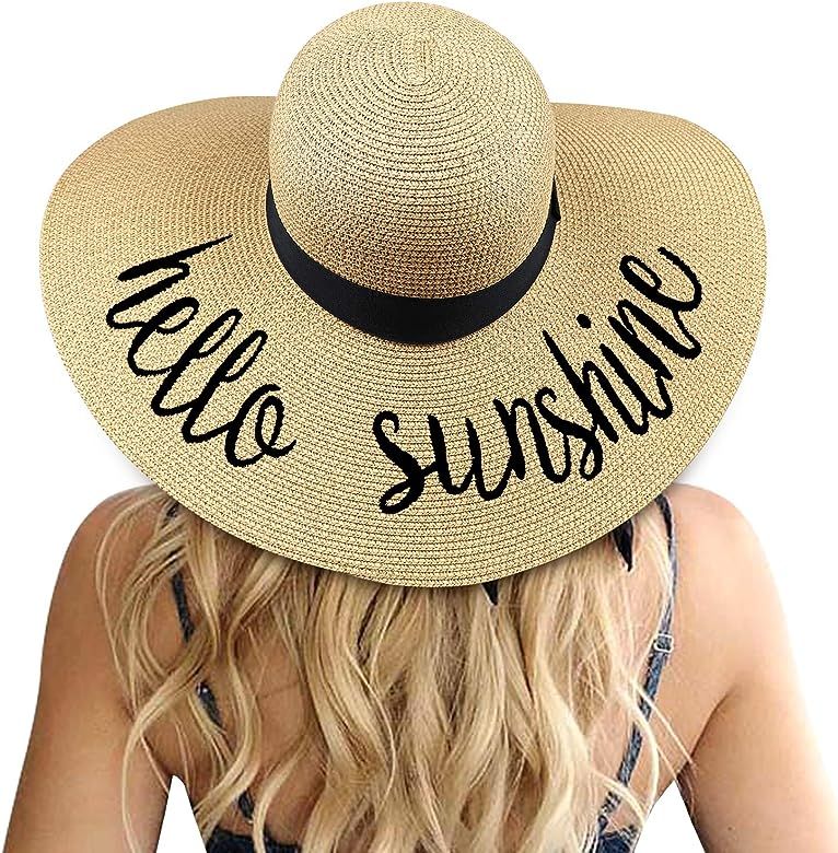 Womens Bowknot Straw Hat Foldable Beach Sun Hat Roll up UPF 50+ | Amazon (US)