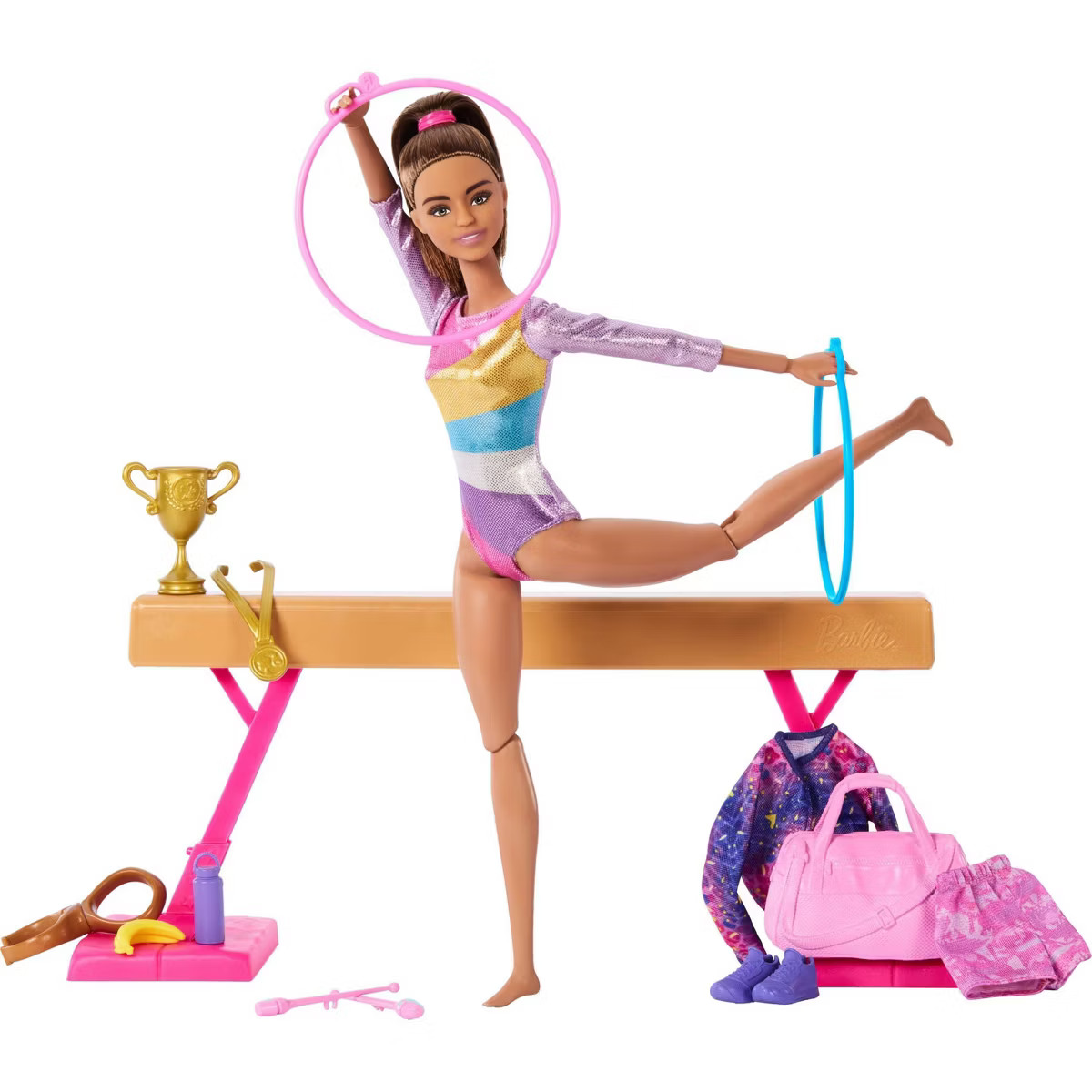 Barbie Gymnastics Playset with Brunette Fashion Doll, Balance Beam, 10+ Accessories & Flip Featur... | Target