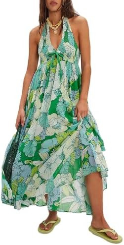 Floral Maxi Dress for Women Sleeveless Backless A-Line Long Flowy Dress Back Cut Out Spaghetti St... | Amazon (US)