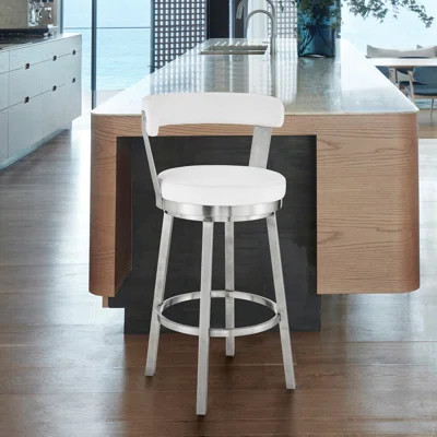 Modern Swivel Bar Stools, Stainless Steel And Faux Leather, Kitchen And Dining | Wayfair North America