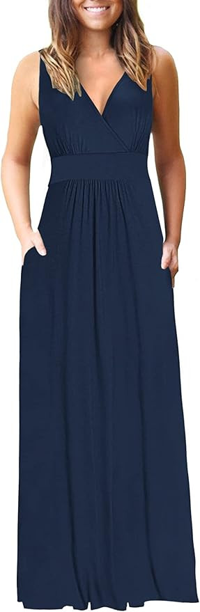MOLERANI Women Sleeveless Deep V Neck Loose Plain Long Maxi Casual Dress | Amazon (US)
