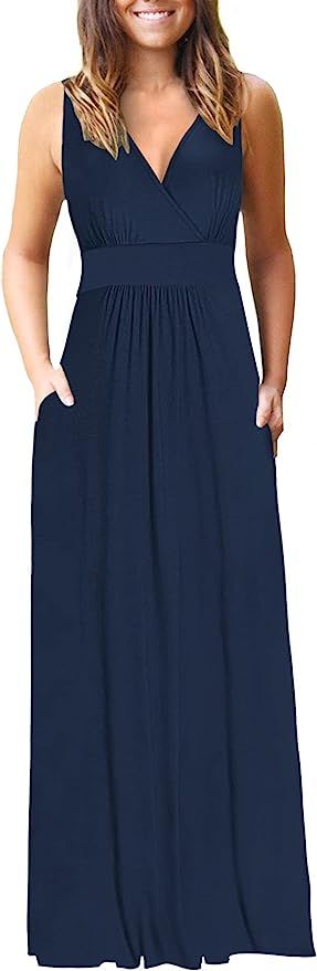 MOLERANI Women Sleeveless Deep V Neck Loose Plain Long Maxi Casual Dress | Amazon (US)