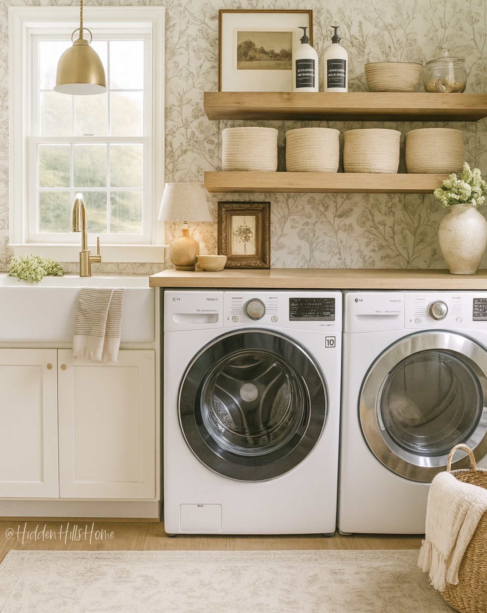 Laundry room decor, laundry room design, laundry room wallpaper, runner, laundry room mood board, home decor 
Wall color is SW Analytical Gray

#LTKHome #LTKSaleAlert #LTKSeasonal