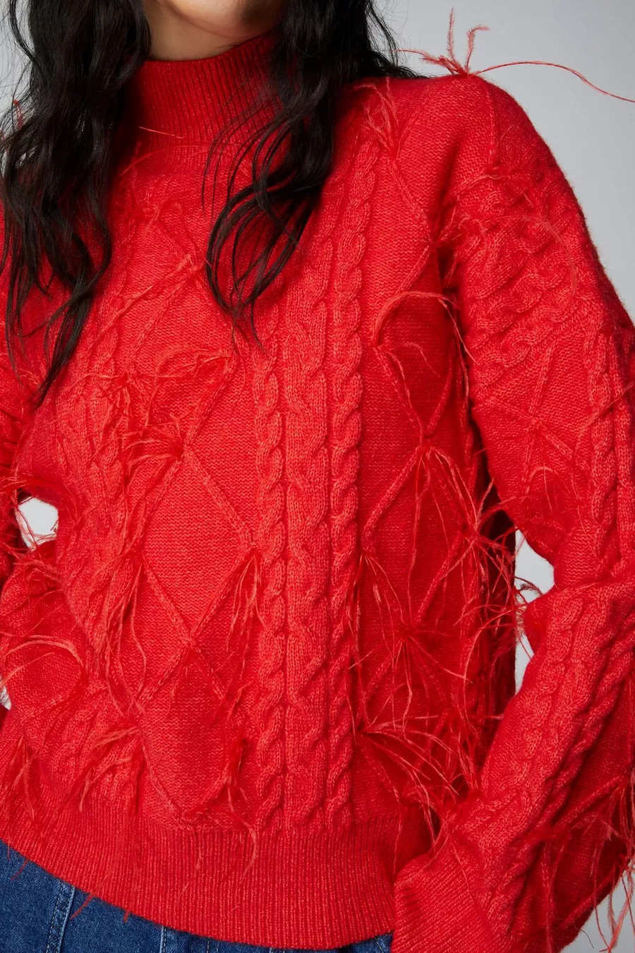 Feather Trim Funnel Neck Sweater | Nasty Gal US