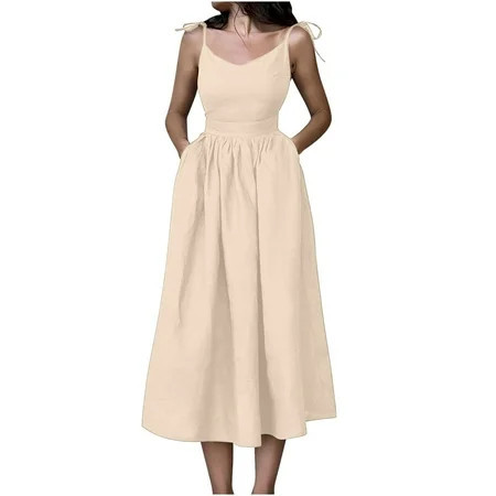 Drses Dress for Women Formal Spaghetti Strap Bustier Midi Dresses Flowy Pleated Hem Corset Sundress with Pockets | Walmart (US)