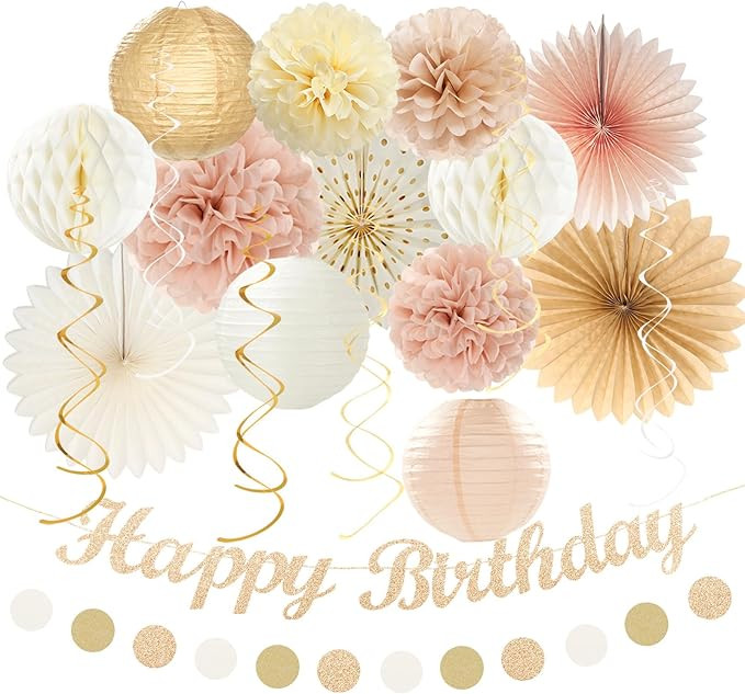 Champagne-Gold Beige Fall Boho Birthday Party-Decorations - 21pcs Autumn Neutral Retro Happy Bann... | Amazon (US)