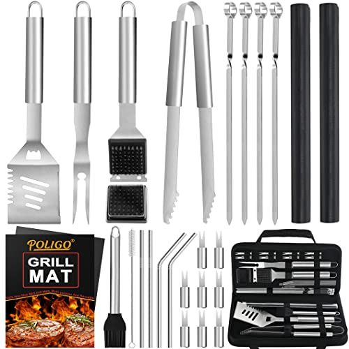 POLIGO 26PCS Camping Grill Set Stainless Steel BBQ Set Grilling Tool with Case - Barbeque Grill Acce | Amazon (US)