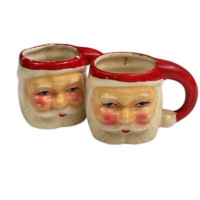 Two 3” Vintage Santa Claus Face Mugs w Eyes Open Rosy Cheeks MCM Christmas Cocoa | eBay US