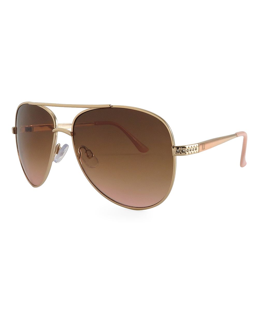KJL by Kenneth Jay Lane Women's Sunglasses GOLD - Gold & Brown Aviator Sunglasses | Zulily