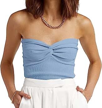 EFAN Womens Tube Tops Summer Twist Knot Front Knit Bandeau Strapless Ribbed Sleeveless Y2K Crop T... | Amazon (US)