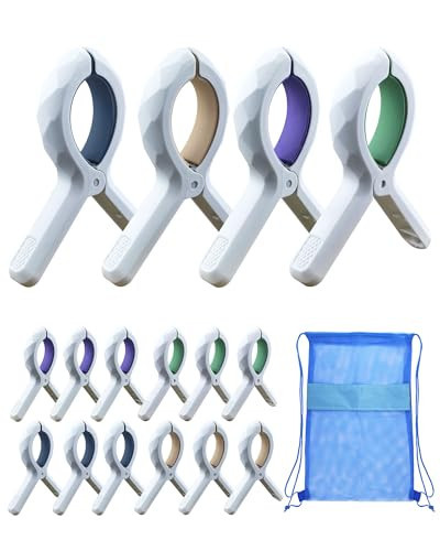 Extra Large Beach Towel Clips 12 Pack - 5.5 Inch Heavy Duty Towel Clips for Beach Chairs, Cruise, Pool - Non-Slip Silicone Pad, Rust-Resistant Stainless Steel Spring, Includes Mesh Bag, 4 Colors Mixed | Amazon (US)