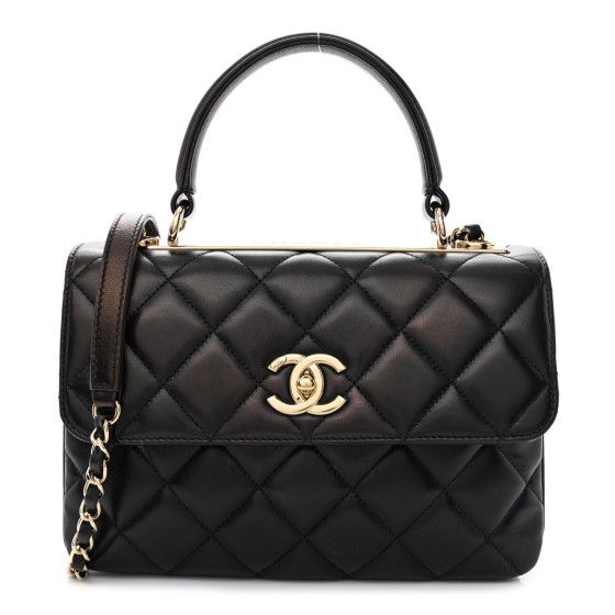 Lambskin Quilted Small Trendy CC Dual Handle Flap Bag Black | FASHIONPHILE (US)