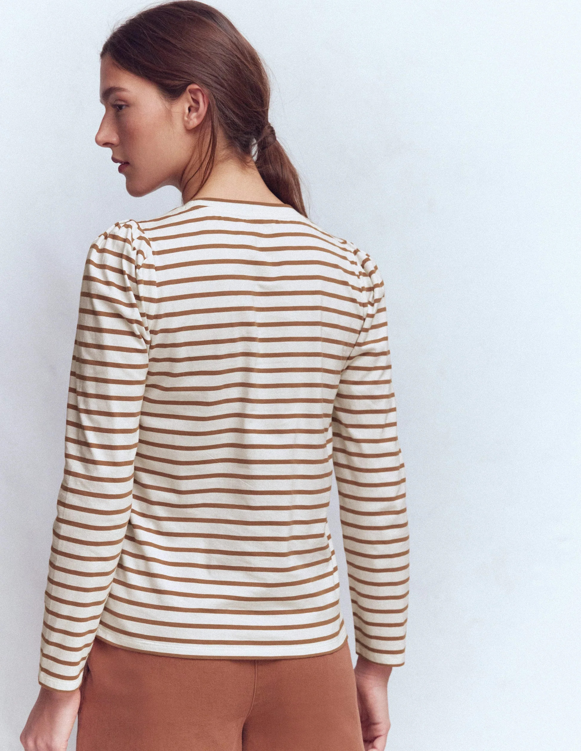 Pleat Sleeve Stripe Top-Ginger and Ivory Stripe | Boden (US)