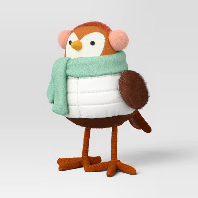 5.75" Featherly Friends Fabric Bird Christmas Figurine Wearing White Vest and Green Scarf - Wonde... | Target