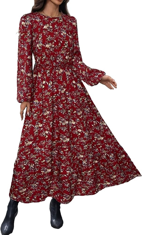 Long Sleeve Floral Maxi Dress for Women | Boho Flowy Dress with Empire Waist | Casual Church Wedd... | Amazon (US)
