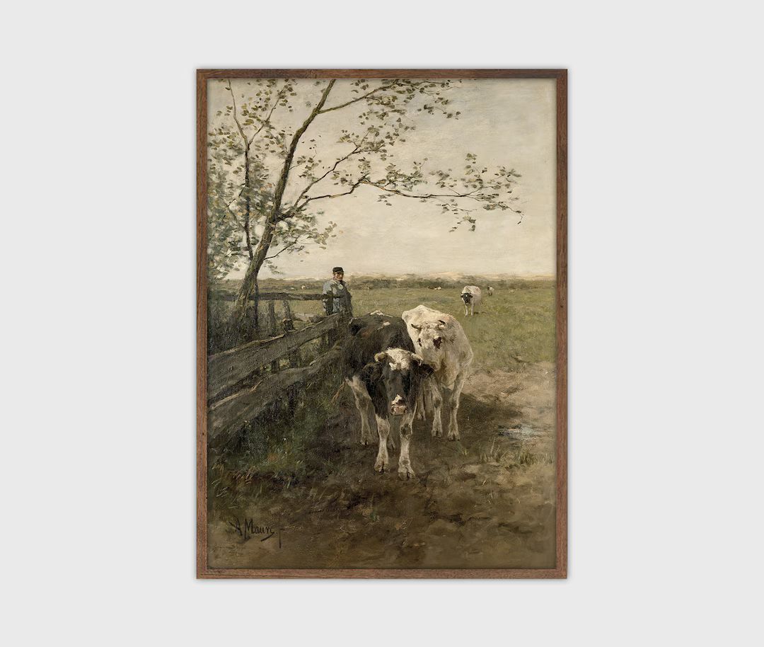 Vintage Cow Painting Farmhouse Wall Art Antique Digital Print Downloadable Printable Art - Etsy | Etsy (US)