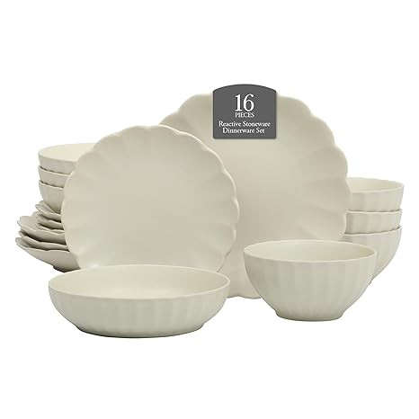 Gibson Elite Malibu Shore 16 Piece Scallop Stoneware Reactive Glaze (Service for 4) Ceramic Plate... | Amazon (US)