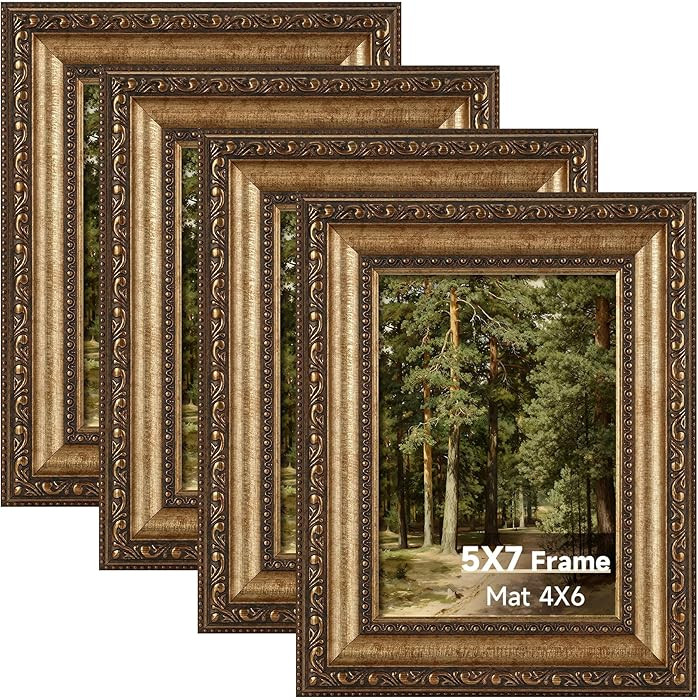 Splinterix 5x7 Gold Picture Frame Set of 4, Vintage Antique Picture Frames for Wall or Tabletop, ... | Amazon (US)