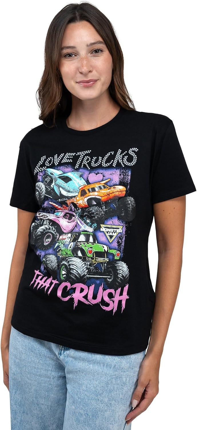 Monster Jam Grave Digger El Toro Loco Megalodon Womens T-Shirt Black Love Trucks That Crush Medium | Amazon (US)