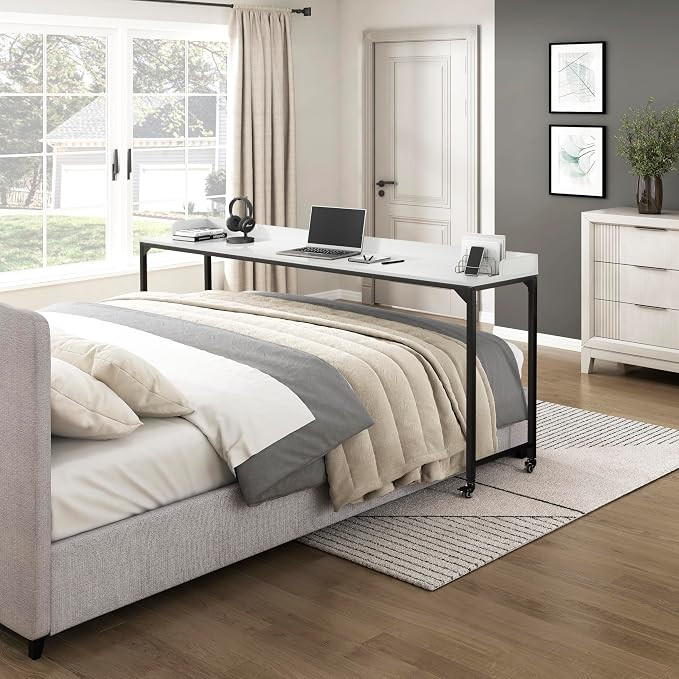 Lexicon Overbed Table with Wheels, Mobile Bed Desk with Metal Leg, 72" W Queen Size Rolling Desk ... | Amazon (US)