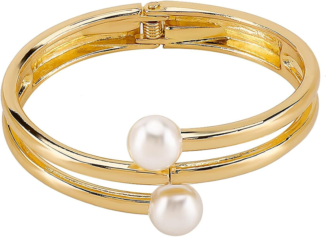 Decixde Pearl Bangle Bracelet for Women Chunky Pearls Gold Bangle Opened Bracelet Minimalist Cuff... | Amazon (US)