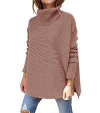 LILLUSORY Women's Turtleneck Oversized Sweaters 2022 Fall Long Batwing Sleeve Spilt Hem Tunic Pul... | Amazon (US)