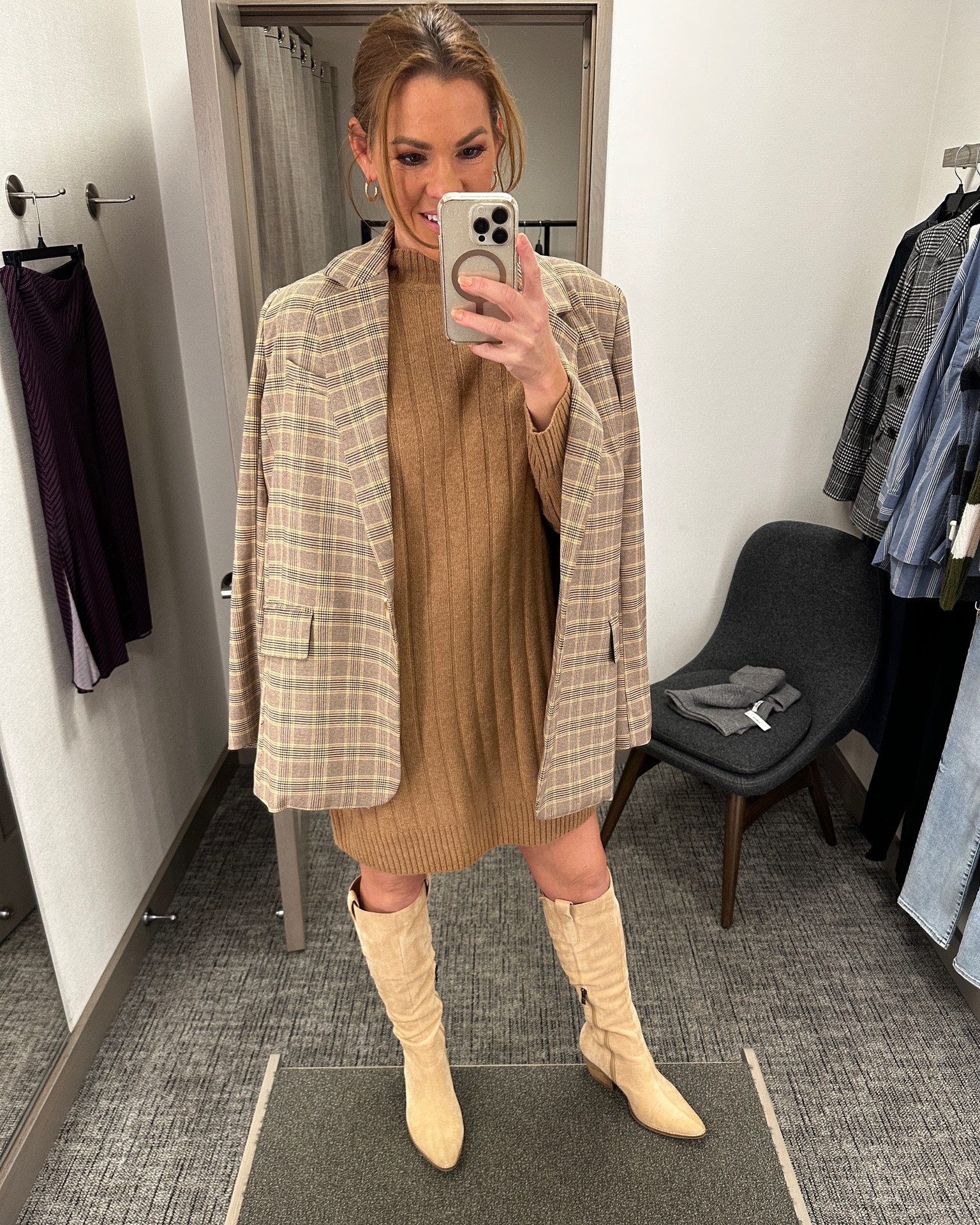 Sweater dress with blazer. 

Wearing size small dress, size small blazer. 

Fall looks - fall outfits - fall fashion - fall style - fall trends - long sleeve sweater dress - fall boots

#LTKHoliday #LTKstyletip #LTKworkwear