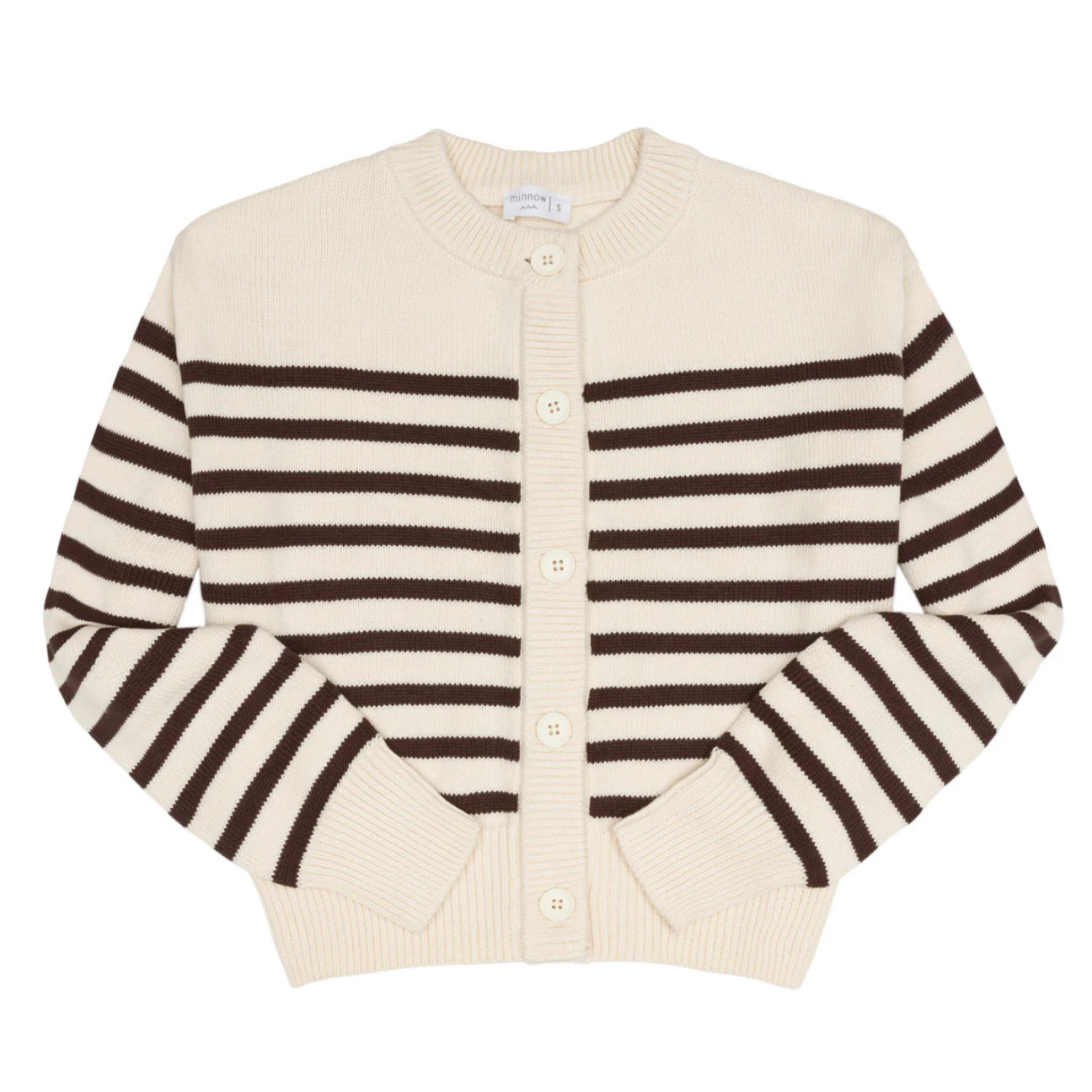 women's cream and brown stripe cropped knit cardigan | Minnow