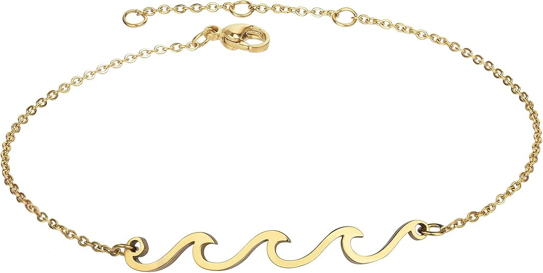 Wave Anklet for Women Gold Silver Plated Beach Ankle Bracelets Ocean Wave Boho Anklets Adjustable... | Amazon (US)