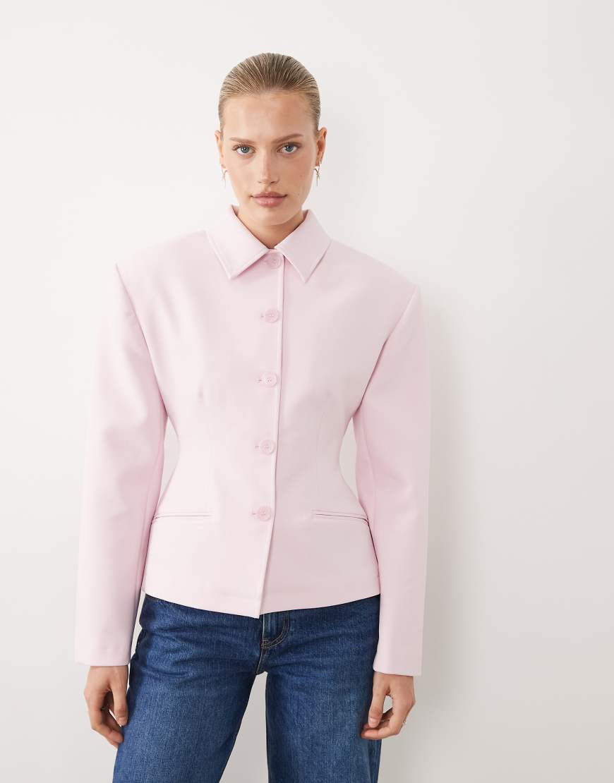 ASOS DESIGN button through cinch blazer in pink | ASOS (Global)